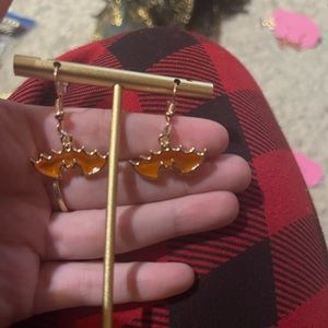 Orange Bat tear-drop earrings